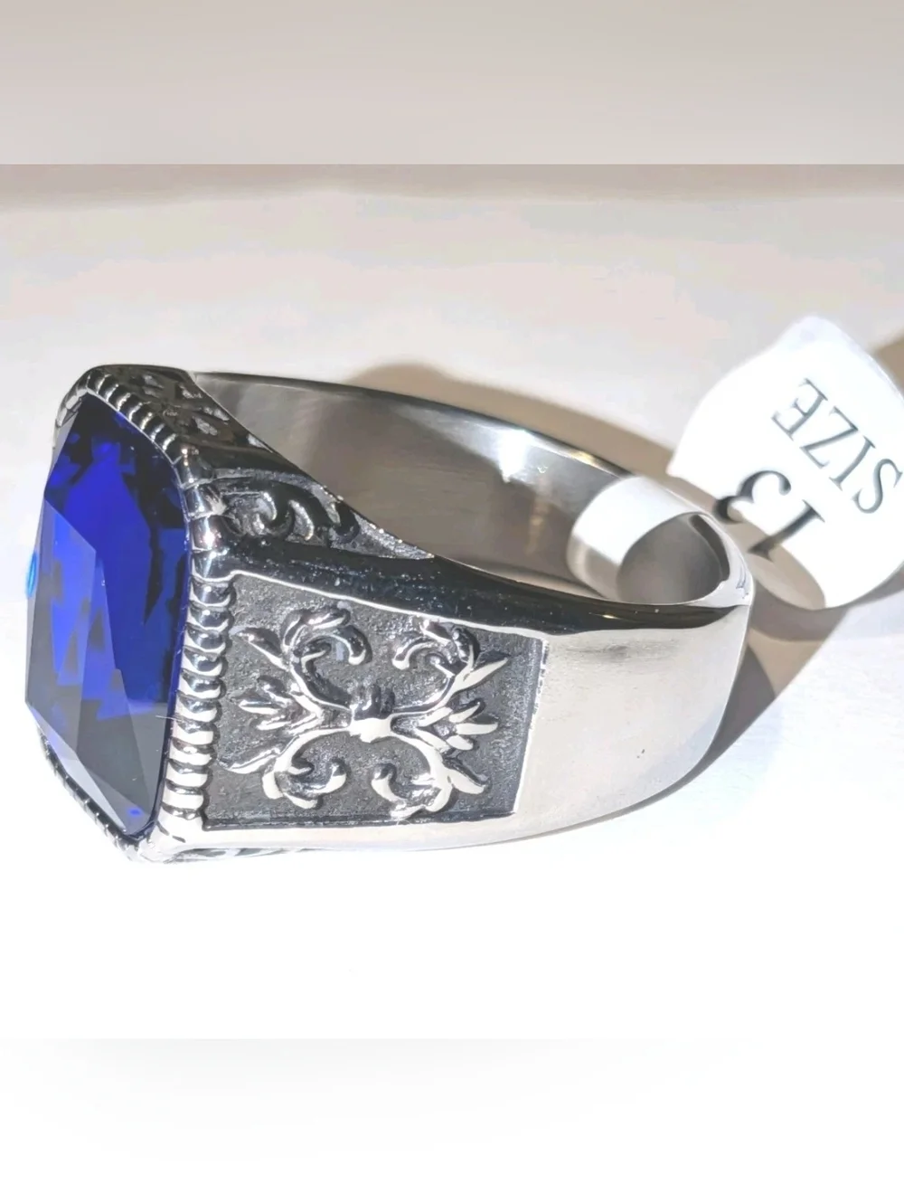 Retro Viking 5 Ct Lab Created Blue Sapphire Men's Ring 14K Silver Plated Sz 13